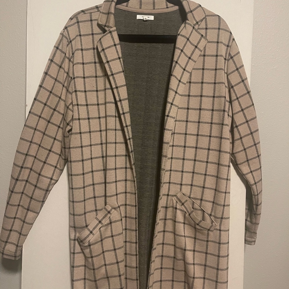 Maurices Tan Plaid Longline Open Front Coatigan – Size XL